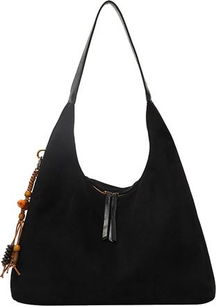 Generic Faux Suede Shoulder Bag Large Capacity Tote Bag Bag for Women (Black) (style2)