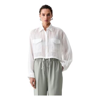 Isabelle Blanche Overhemden, Dames, Wit, L, Katoen, Shirt met trekkoordzoom