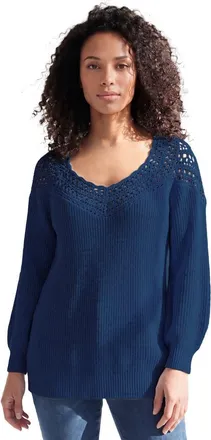 Roaman's Plus Size Crochet Pullover Sweater With Sweetheart Neckline in Navy at Nordstrom, Size 24