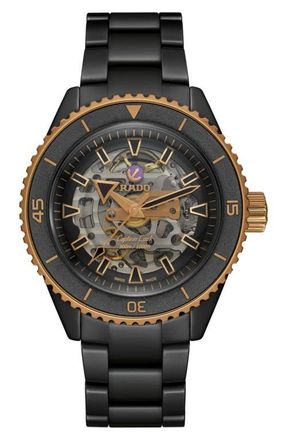 Rado Captain Cook High Tech Ceramic Skeleton Bracelet Watch, 43mm in Black at Nordstrom