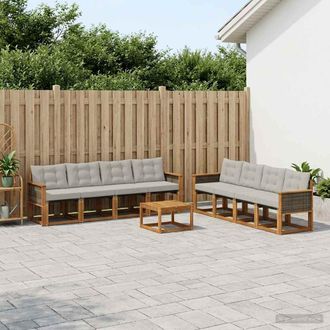 vidaXL Vidaxl Set Di Divani Da Esterno 9 Pz Naturale E Grigio Chiaro