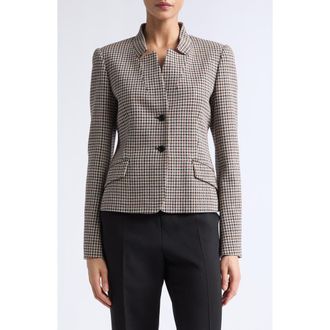 Max Mara Houndstooth Stand Collar Jacket in Tobacco at Nordstrom, Size 14