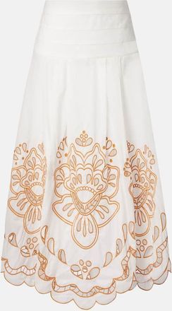 Farm Rio Gonna midi in cotone con ricamo