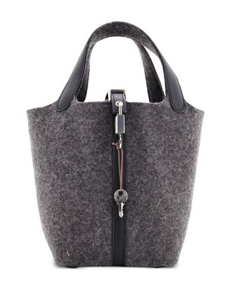 Herm&egrave;s Picotin Lock Bag Felt with Leather PM bucket bag - Black