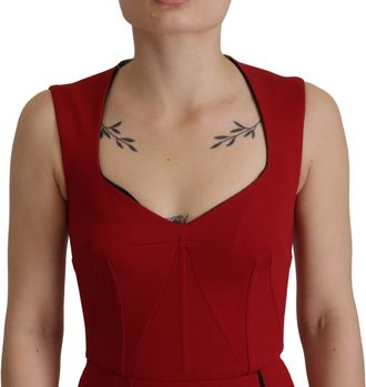 Dolce & Gabbana Womens Red Sweetheart Neck Bodycon Midi Dress Viscose Nylon Elastane