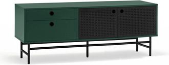 Teulat Mueble de tv 2 puertas 2 cajones verde oscuro y negro
