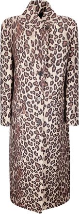 Alberto Biani button leopard-print coat - Neutrals