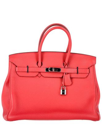 Herm&egrave;s Red Leather Palladium-Plated Birkin 35 Bag (Authentic Pre-Loved)