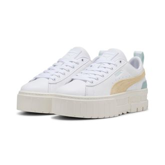 Puma Sneaker PUMA MAYZE LTH WNS, Damen, Gr. 40,5, weiss (puma wei&szlig;, modern mint), Leder, unifarben, Schuhe Sneaker