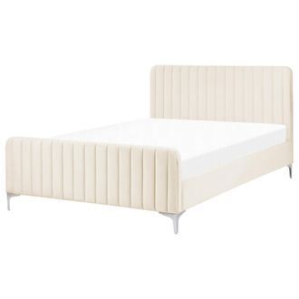 Beliani Beliani - Cama Con Somier De Terciopelo Acolchado Patas Metal 140 X 200 Cm Beige Lunan