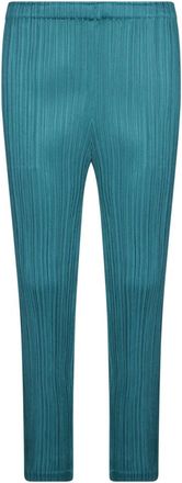 Issey Miyake Broeken, Dames, Groen, L, Polyester, Geplooide elastische taillebroek