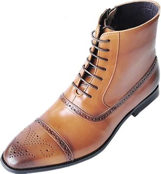 Generic Ankle Boots For Men Block Heel Waterproof Oxford Carved Brogue Cap Toe PU Work Stylish Vintage(Yellow,10.5 UK)