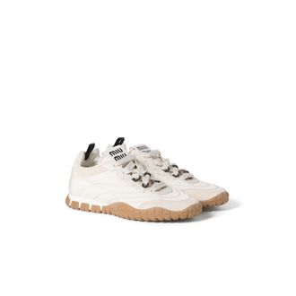 Miu Miu Tyre Technical Fabric And Suede Sneakers, Woman, Ivory, Size 35,5