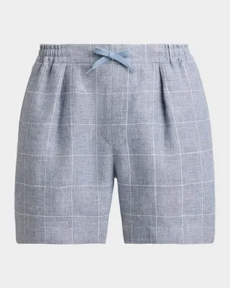 Ralph Lauren Purple Label Men & apos;s Hand-Tailored Windowpane Plaid Linen Drawstring Shorts
