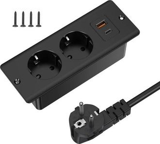 OEM Enchufe De Sobremesa Stellar - 1 Puerto Usb Y 1 Puerto Tipo C - Regleta De Enchufes Empotrable - Cable De 2 M - Enchufe Doble