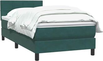 vidaXL Cama Box Spring Con Colch&oacute;n Terciopelo Verde Oscuro 80x220 Cm Vidaxl