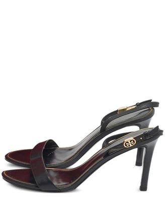 Tory Burch Double T leather slingback sandals - Black