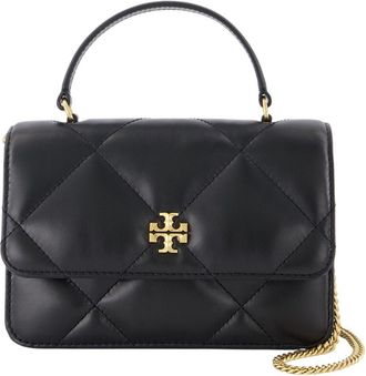 Tory Burch Womens Kira Diamond Top Handle Bag Black Cowhide
