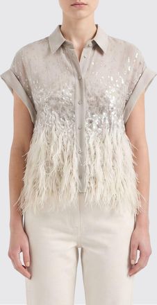 Brunello Cucinelli Camicia di seta con paillettes e piume Brunello Cucinelli