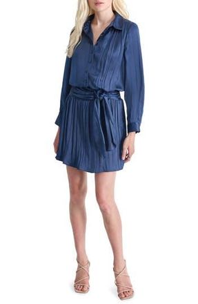 DKNY Pleated Long Sleeve Satin Shirtdress in Indigo at Nordstrom Rack, Size 10