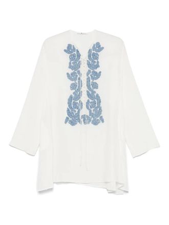Ermanno Scervino floral-appliqué crepe-de-chine tunic - women - Silk/Polyester - 38 - White