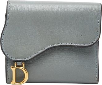 Dior Light Blue Gray Leather Wallet (Bi-Fold) (Pre-Owned)