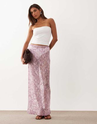 Asos Gonna lunga in pizzo delicato trasparente con paillettes lilla-Viola