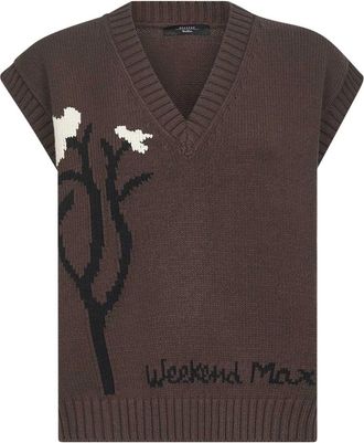 Max Mara Truien & Vesten, Dames, Bruin, S, Katoen, Bruine Mouwloze V-hals Trui