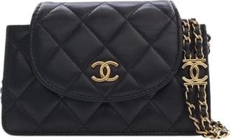 Chanel Pre-owned Gevatte Lamsvacht Crossbody Tas - Dames - Vintage Schoudertas - Zwart - ONE Size - Leer - Vintage
