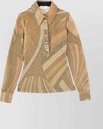 Pucci long sleeve collared top with button cuffs