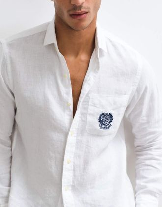 Polo Ralph Lauren Wimbledon Capsule - Camicia bianca in lino con tasca ricamata con stemma-Bianco