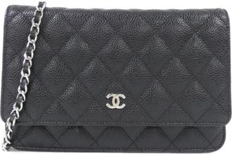 Chanel Black Grained Calfskin Chain/Shoulder Wallet (Pre-Owned)
