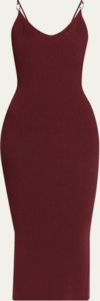 Versace Safety-Pin Straps Rib Knit Midi Dress