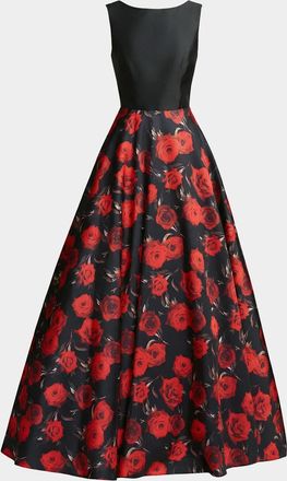 Mac Duggal Floral Mikado Open-Back Gown