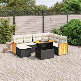 vidaXL Set De Sof&aacute;s De Jard&iacute;n 8 Piezas Y Cojines Rat&aacute;n Sint&eacute;tico Negro Vidaxl