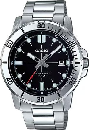 Casio Mens Silver Stainless Steel Watch with Black Dial - MTP-VD01D-1EVUDF