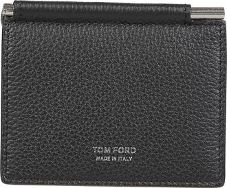 Tom Ford Grain Leather Folding Money Clip Cardholder - Heren - Portefeuilles - Zwart - ONE Size - Leer - Accessoires