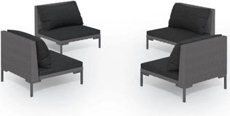 vidaXL Sof&aacute;s De Jard&iacute;n 4 Piezas Y Cojines Rat&aacute;n Sint&eacute;tico Gris Oscuro Vidaxl