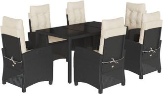 vidaXL Set De Comedor De Jard&iacute;n 7 Pzas Y Cojines Rat&aacute;n Sint&eacute;tico Negro Vidaxl