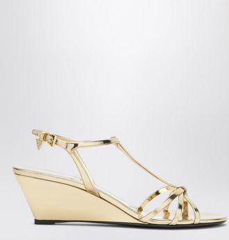 Prada Platinum leather wedge sandals