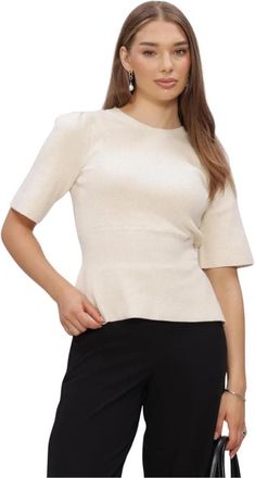 Object Mirka Andri S/S Re Knit Pullover - Dames - Ronde hals truien - Beige - M - Linnen - Truien & Vesten