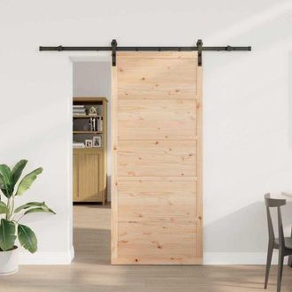 vidaXL Puerta Deslizante Marr&oacute;n 80 X 208 Cm Madera Maciza De Pino Vidaxl