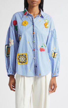 Camilla Magic of the Mercado Stripe Balloon Sleeve Cotton Button-Up Shirt at Nordstrom, Size Medium