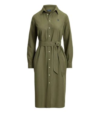 Ralph Lauren Green Logo Shirt Collar Midi Dress