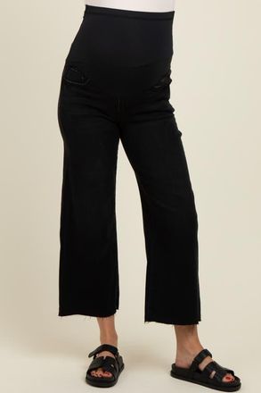 Pinkblush Raw Hem Cropped Wide Leg Maternity Jeans in Black at Nordstrom, Size 25 X 29