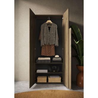 Dmora Armario 2 Puertas Pompei, Dormitorio 2 Estantes, Perchero, Apertura Est&aacute;ndar, 78x187h Cm Nogal Marr&oacute;n