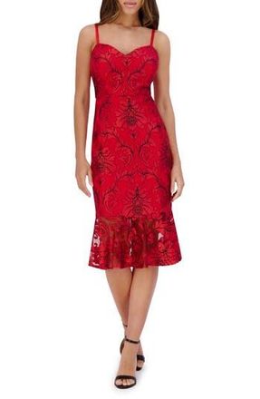 Siena My Balconia Embroidered Mesh Mid Dress in Red/Black at Nordstrom Rack, Size 10