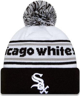New Era Chicago White Sox Banded Cuffed Knit Pom Beanie Hat, White Black, One size