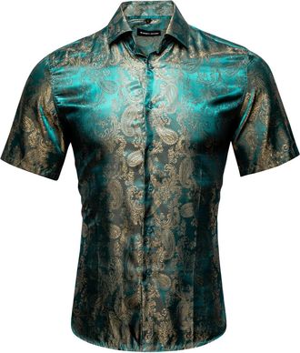Generic Short Sleeve Shirts for Men UK Casual Graphic Loose Fit Custom Party Shirt Summer Big and Tall Fashion Paisley Beach Holiday T-Shirt Mint Green