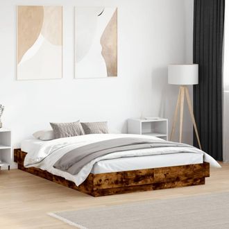 vidaXL Estructura De Cama Con Luces Led Roble Ahumado 120x190 Cm Vidaxl